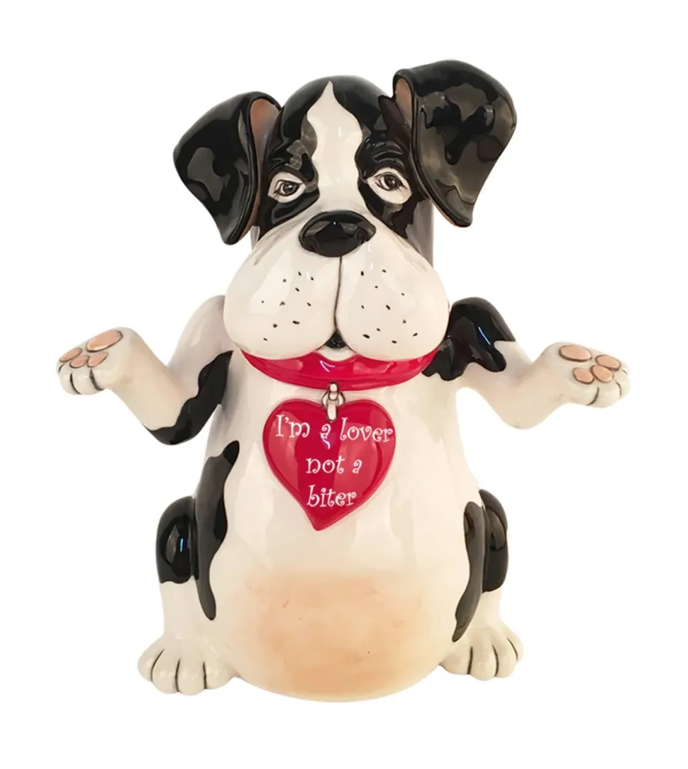 Cookie Jar-Cute Dog: I AM LOVER NOT A BITER Treat Jar