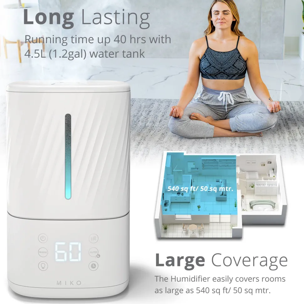 Cool and Warm Humidifier by Miko - Miko Ultrasonic Humidifier, Cool or Warm Mist