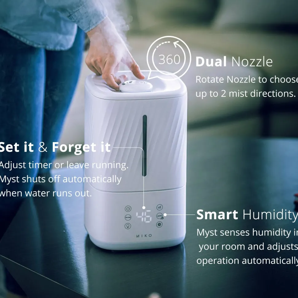 Cool and Warm Humidifier by Miko - Miko Ultrasonic Humidifier, Cool or Warm Mist