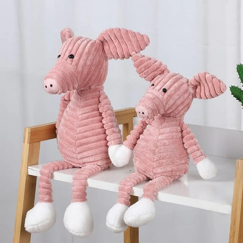Corduroy Piggy & Puppy Plush Animals with Dangly Legs