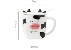 Cow Ceramic Coffee Mug with Lid and Spoon