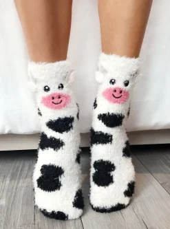 Cow Crew Slipper Socks Soft and Fuzzy Women's