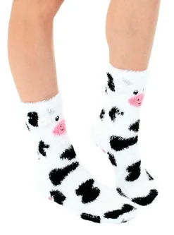 Cow Crew Slipper Socks Soft and Fuzzy Women's