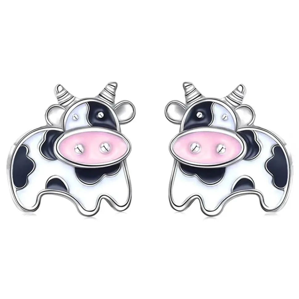 Cow Earrings Black and White Push Back Adorable!