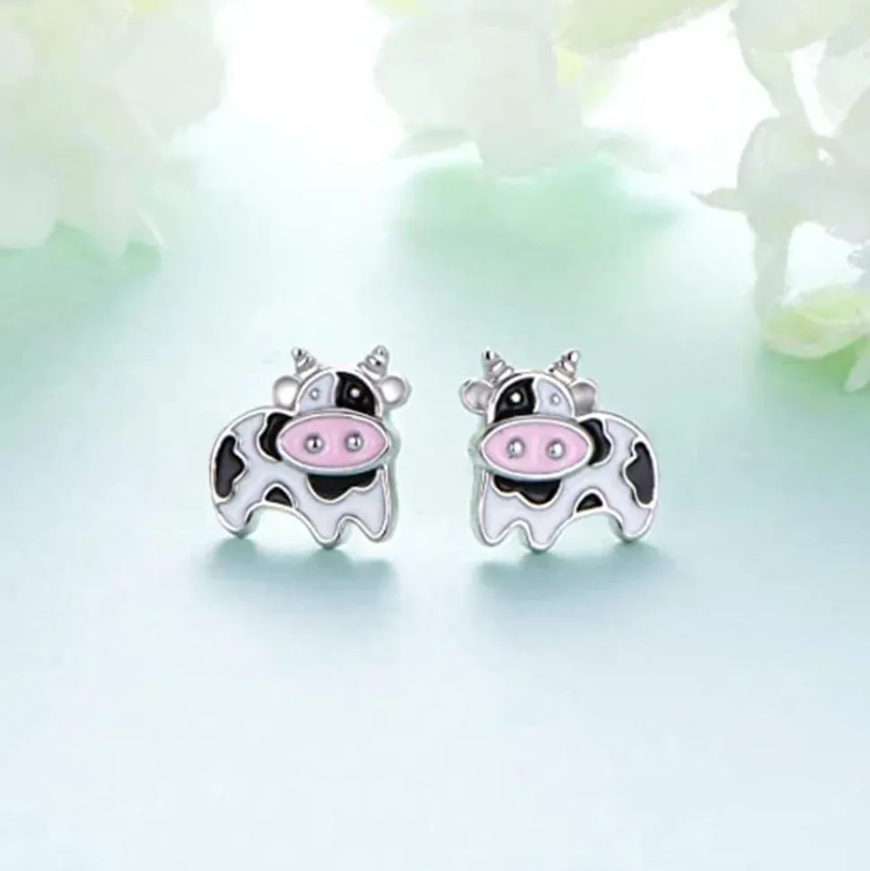 Cow Earrings Black and White Push Back Adorable!