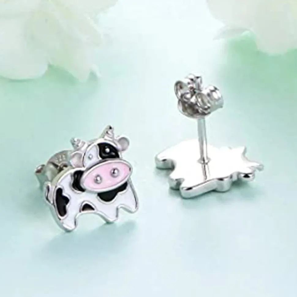 Cow Earrings Black and White Push Back Adorable!