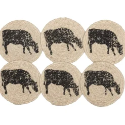 Cow or Pig Jute Country Coaster Sets of 6-Sawyer Mill