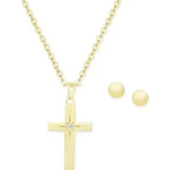 Cross Girl's Sterling Silver Earring & Necklace Set