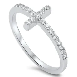 Cross Ring Sterling Silver with Cubic Zirconia Christian Ring