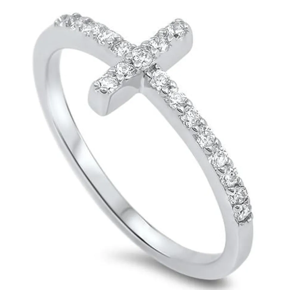 Cross Ring Sterling Silver with Cubic Zirconia Christian Ring