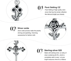 Cross with Rose Black CZ Oxidized Sterling Silver Unique