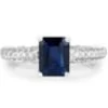 1ct Emerald Cut Blue Sapphire and Diamond Solitaire Ring 14K Gold
