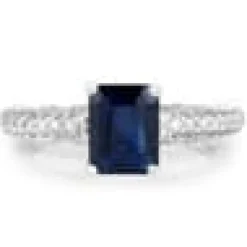 1ct Emerald Cut Blue Sapphire and Diamond Solitaire Ring 14K Gold