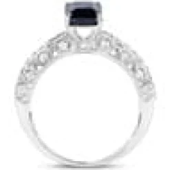 1ct Emerald Cut Blue Sapphire and Diamond Solitaire Ring 14K Gold