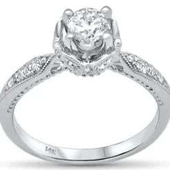 .77ct G SI 14K White Gold Diamond Round Shape Center Stone Millgrain Engagement Ring Size 6.5