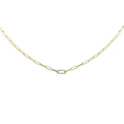 .06ct G SI 14K Yellow Gold Diamond Paper Clip Pendant Necklace 18" Long