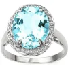 6ct Genuine Swiss Blue Topaz and Diamond Ring in 925 Silver