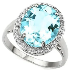 6ct Genuine Swiss Blue Topaz and Diamond Ring in 925 Silver