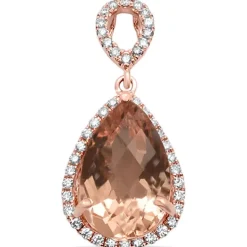 2.46cts 14k Rose Gold Pear Shape Morganite & Diamond Designer Pendant