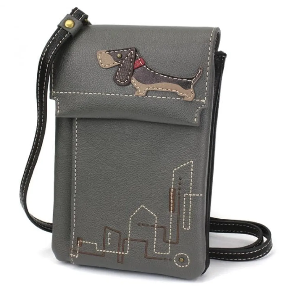 Dachshund CRISS Cellphone Crossbody Bag-Gray, Vegan by Chala