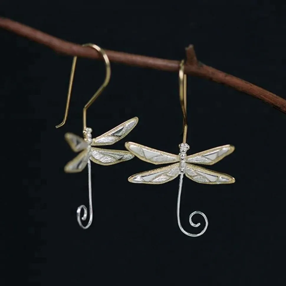Dainty Dragonfly Sterling Silver Jewelry Earrings and Necklace Handmade Works of Art!