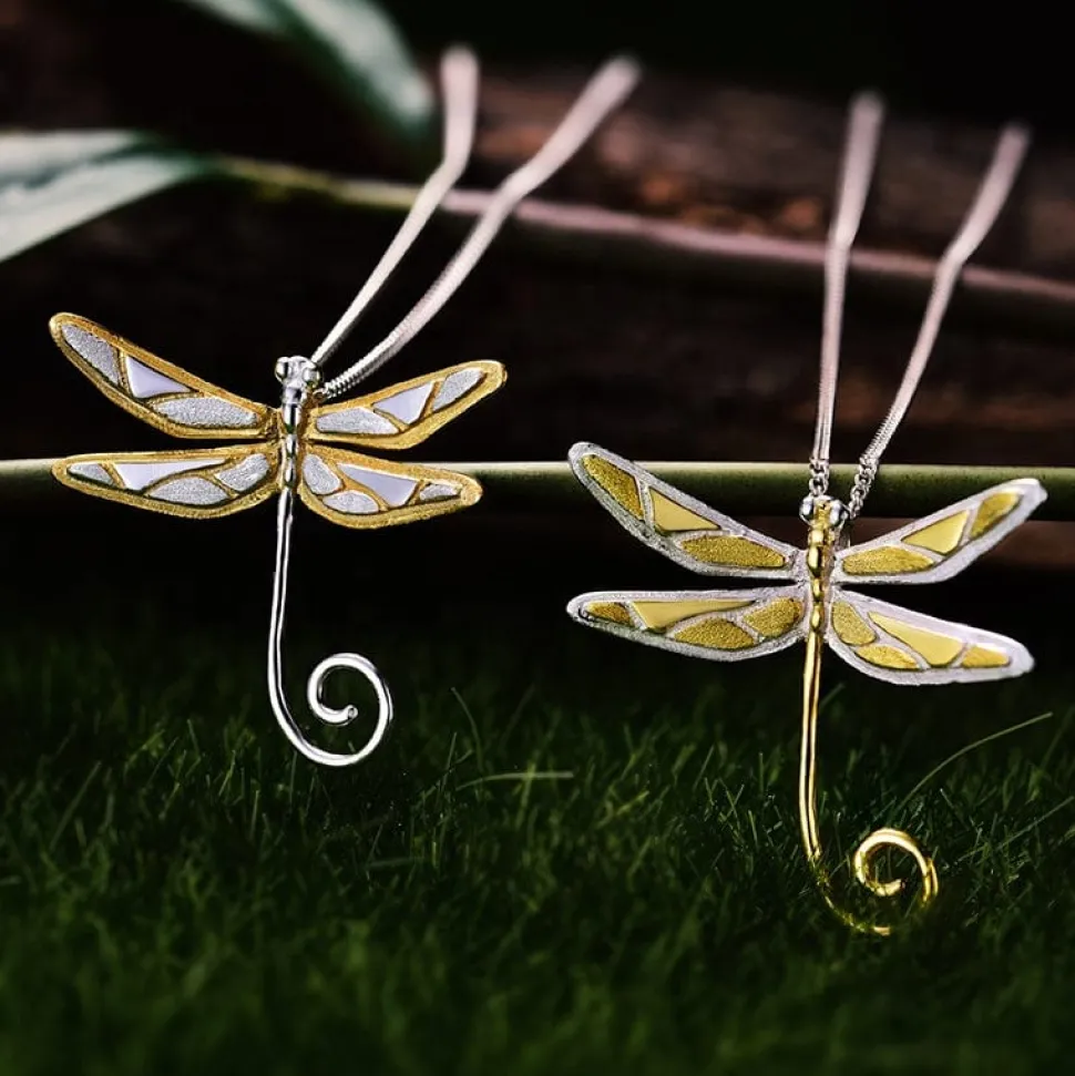 Dainty Dragonfly Sterling Silver Jewelry Earrings and Necklace Handmade Works of Art!