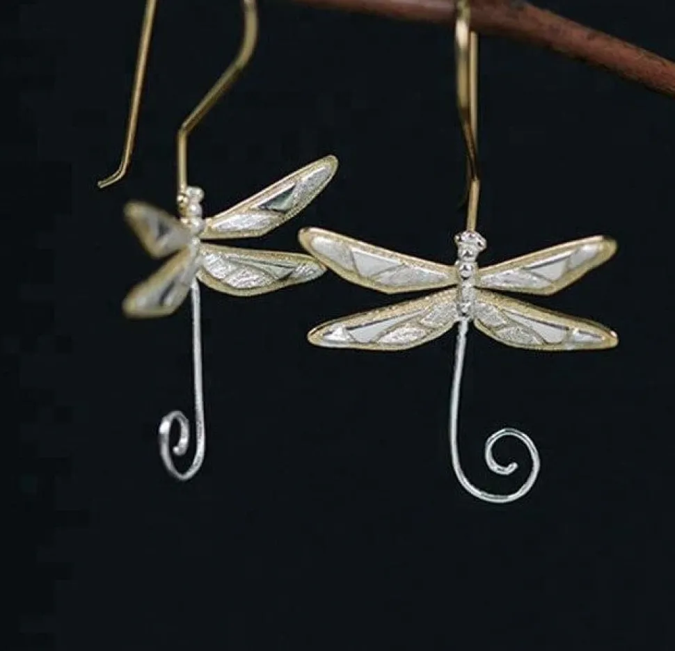 Dainty Dragonfly Sterling Silver Jewelry Earrings and Necklace Handmade Works of Art!