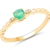 Dainty Emerald and Diamond Ring in 14K Yellow Gold, Genuine