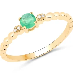 Dainty Emerald and Diamond Ring in 14K Yellow Gold, Genuine