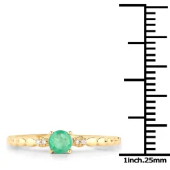 Dainty Emerald and Diamond Ring in 14K Yellow Gold, Genuine