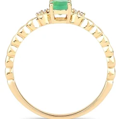Dainty Emerald and Diamond Ring in 14K Yellow Gold, Genuine