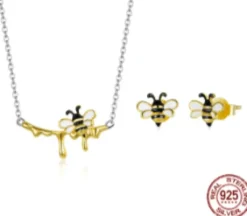 Dainty Honey Bee Necklace and Earrings Each or SET 925 Sterling Silver*