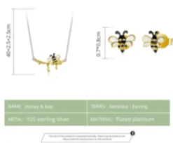 Dainty Honey Bee Necklace and Earrings Each or SET 925 Sterling Silver*