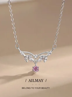 Dainty Pink Centerstone 925 Sterling Silver Necklace Elegant