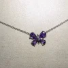 Dainty Purple Amethyst Butterfly Necklace Sterling Silver Chain