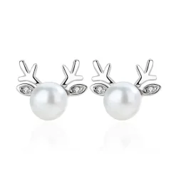 Deer Pearl Necklace and Earrings in 925 Sterling Silver