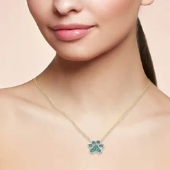 Diamond & Natural Gemstones Dog Paw Pendant Necklace .47ct G SI 14K Yellow Gold