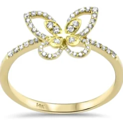 Diamond Butterfly Ring .17ct G SI 14K Yellow Gold Band Size 6.5