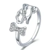 Dog Chasing a Bone Sterling Silver Ring with Sparkling CZ, For the Dog Lovers!