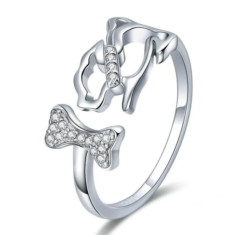 Dog Chasing a Bone Sterling Silver Ring with Sparkling CZ, For the Dog Lovers!
