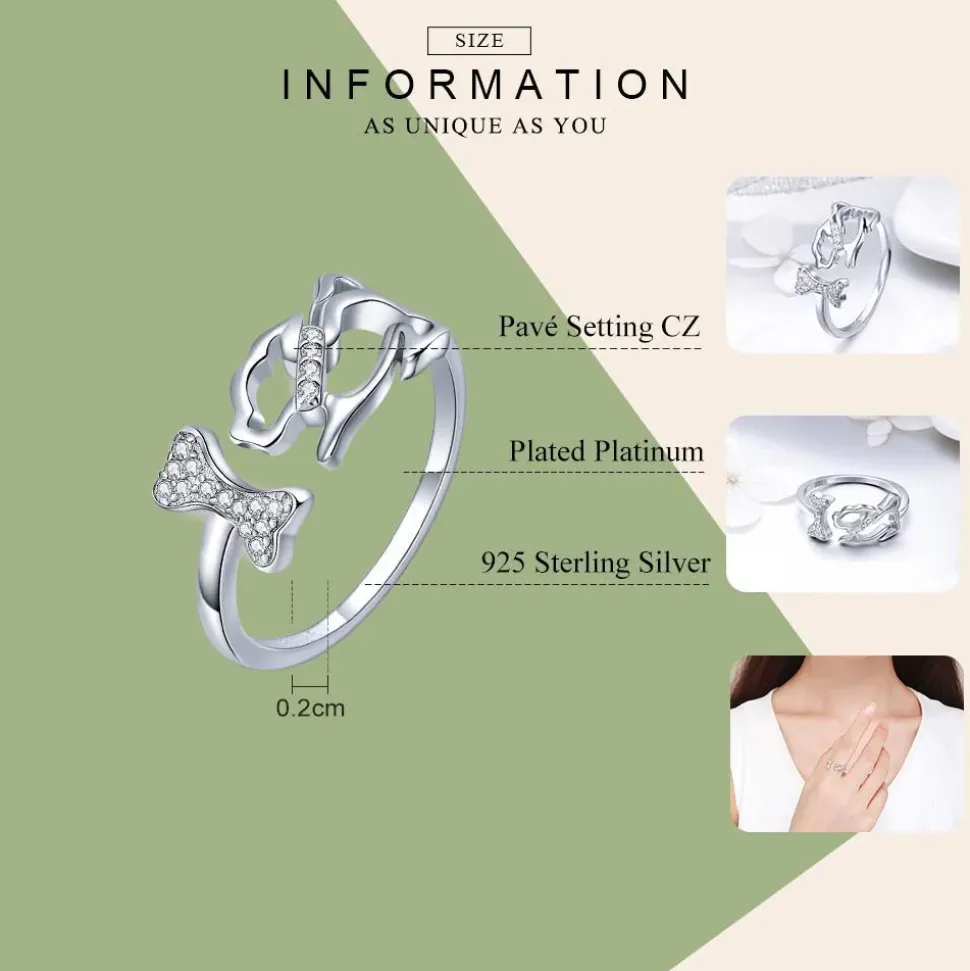Dog Chasing a Bone Sterling Silver Ring with Sparkling CZ, For the Dog Lovers!