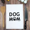 Dog Mom Handprinted White Flour Sack Tea Towel with Hanging Loop
