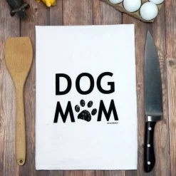 Dog Mom Handprinted White Flour Sack Tea Towel with Hanging Loop