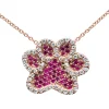 Dog Paw Pendant Necklace 14K Rose Gold Diamond Ruby Gemstones .53ct G SI