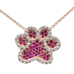 Dog Paw Pendant Necklace 14K Rose Gold Diamond Ruby Gemstones .53ct G SI