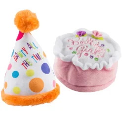 Doggy Birthday Girl or Boy Party Bundle Plush Toys Party Hat & Cake