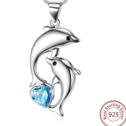 Dolphin Necklaces (4 Styles) in 925 Silver with Blue Cubic Zirconia