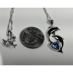 Dolphin Necklaces (4 Styles) in 925 Silver with Blue Cubic Zirconia