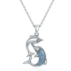 Dolphin Necklaces (4 Styles) in 925 Silver with Blue Cubic Zirconia