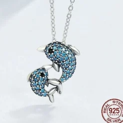 Dolphin Necklaces (4 Styles) in 925 Silver with Blue Cubic Zirconia